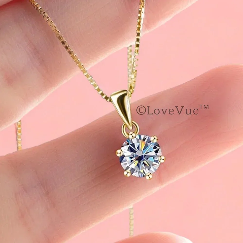 Certified 1ct. t.w. Diamond Moissanite Solitaire Gold Necklace - Picture 4 of 14